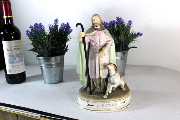 Antique 19thc vieux paris porcelain rare statue of saint roch with dog religious