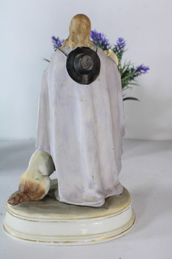 Antique 19thc vieux paris porcelain rare statue of saint roch with dog religious