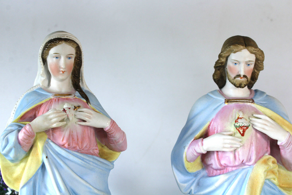 Antique 19thc vieux andenne porcelain bisque sacred heart mary jesus statue rare