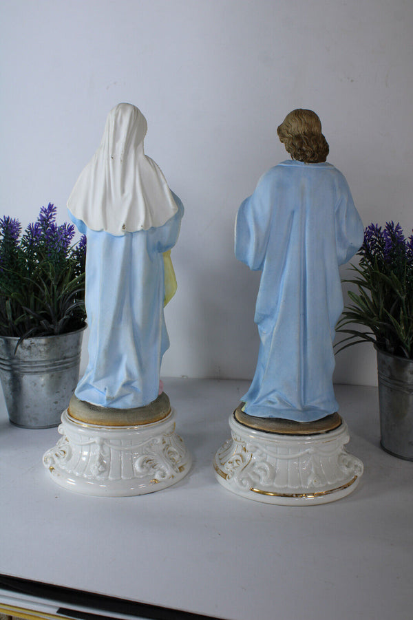 Antique 19thc vieux andenne porcelain bisque sacred heart mary jesus statue rare