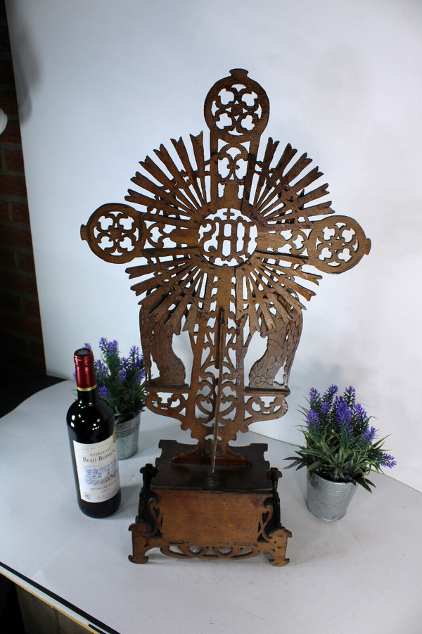 Antique wood cut religious crucifix archangels angels