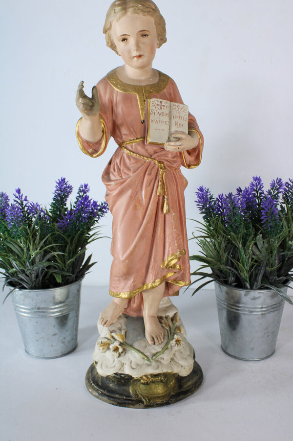Antique 19thc ceramic chalk young jesus figurine statue religious rare