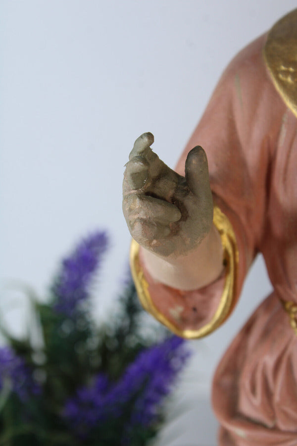 Antique 19thc ceramic chalk young jesus figurine statue religious rare