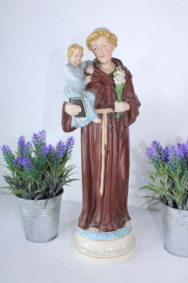 Antique Large 19thc Vieux paris porcelain saint anthony Figurine statue