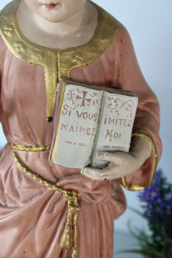 Antique 19thc ceramic chalk young jesus figurine statue religious rare