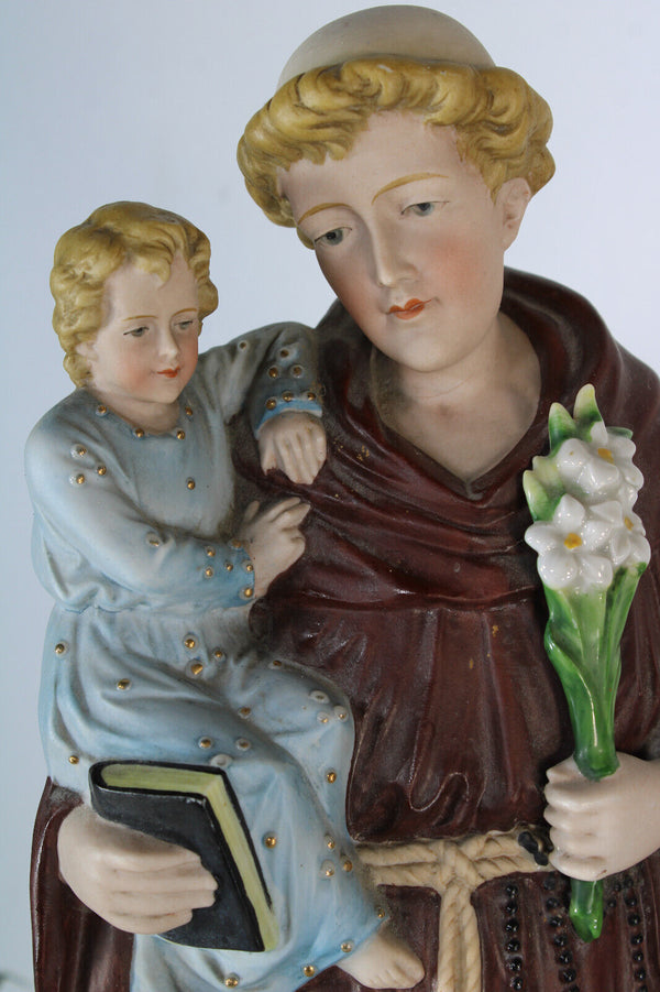 Antique Large 19thc Vieux paris porcelain saint anthony Figurine statue