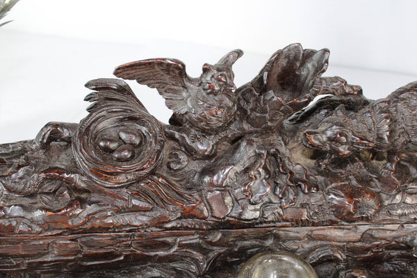 Antique 19thc black forest swiss wood carved desk inwell owl fox rare