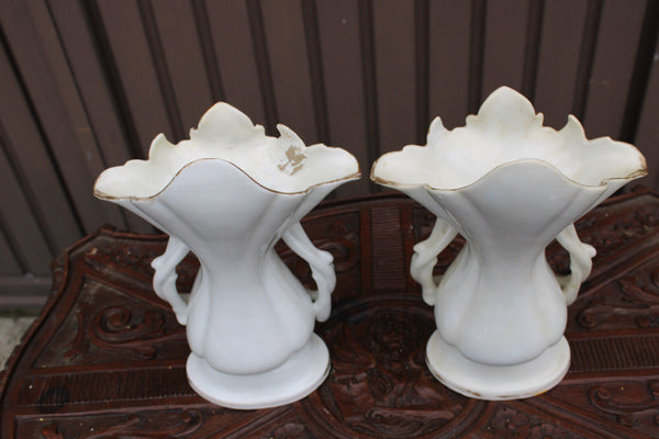 PAIR antique vieux paris porcelain mary jesus portrait religious altar vases