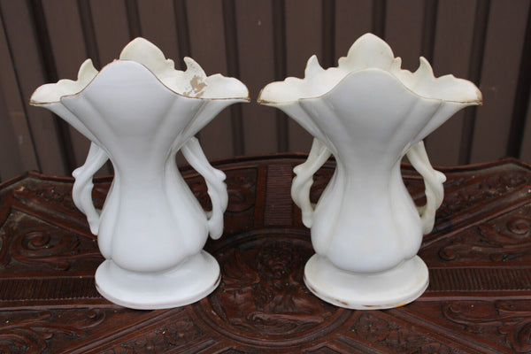 PAIR antique vieux paris porcelain mary jesus portrait religious altar vases