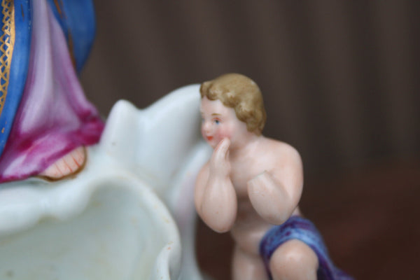 Antique french vieux paris porcelain 19thc jesus angel holy water font statue