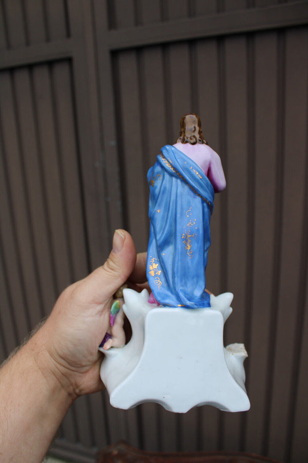 Antique french vieux paris porcelain 19thc jesus angel holy water font statue