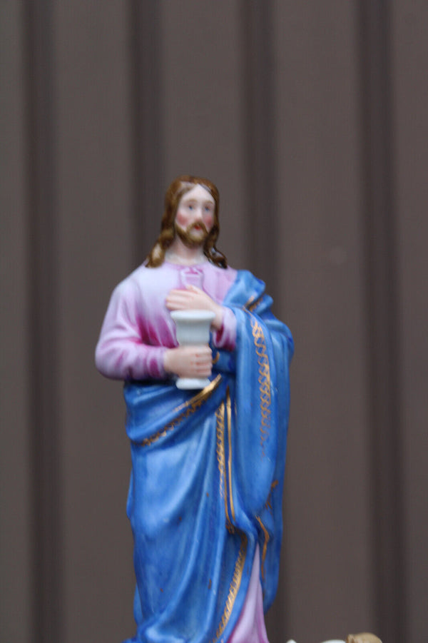 Antique french vieux paris porcelain 19thc jesus angel holy water font statue