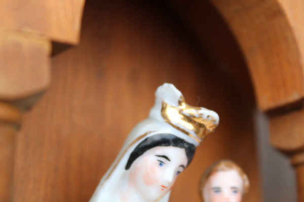 Antique french vieux paris porcelain madonna figurine wood chapel
