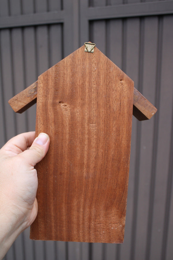 Antique french vieux paris porcelain madonna figurine wood chapel