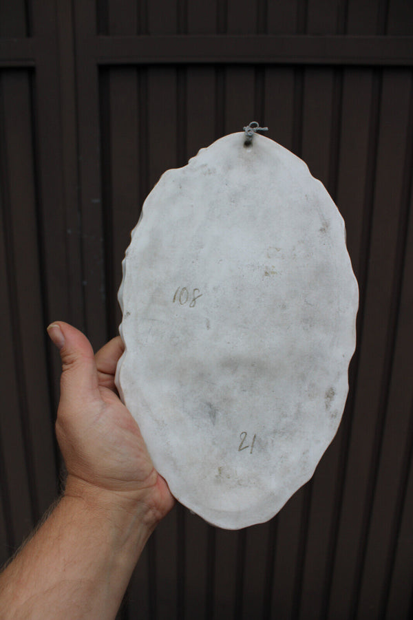 Antique french vieux paris porcelain 19thc wall holy water font madonna rare