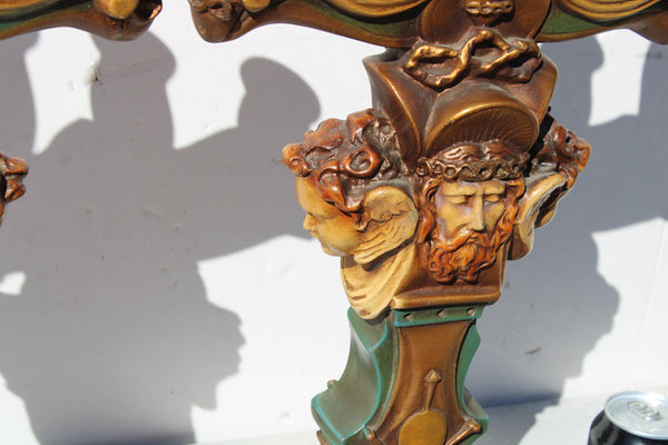 PAIR large AMORGASTI signed ceramic Church altar candelabras mary jesus angel