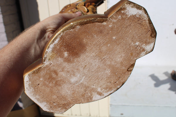 PAIR large AMORGASTI signed ceramic Church altar candelabras mary jesus angel