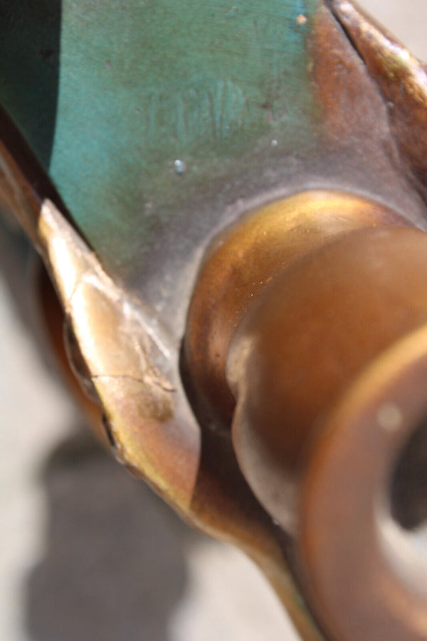 PAIR large AMORGASTI signed ceramic Church altar candelabras mary jesus angel