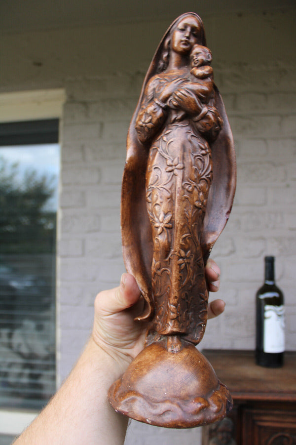 Antique ceramic chalk french SAINT Madonna child statue figurine