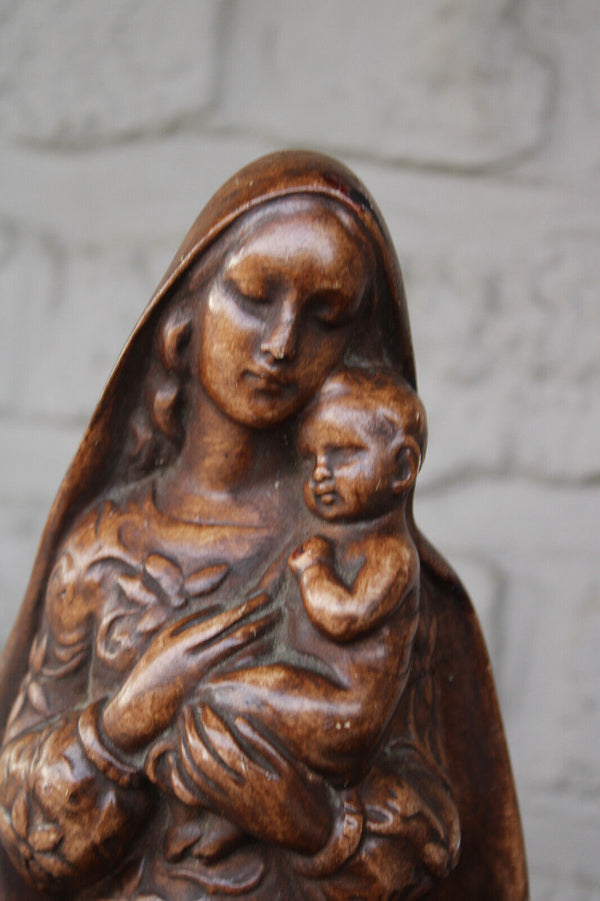 Antique ceramic chalk french SAINT Madonna child statue figurine