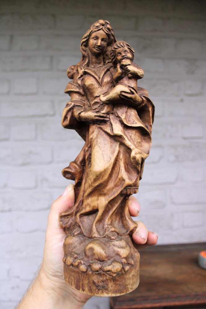 Vintage wood carved madonna child statue figurine
