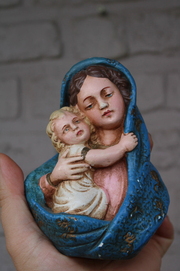 Vintage 50s small ceramic chalk miniature bust madonna statue religious