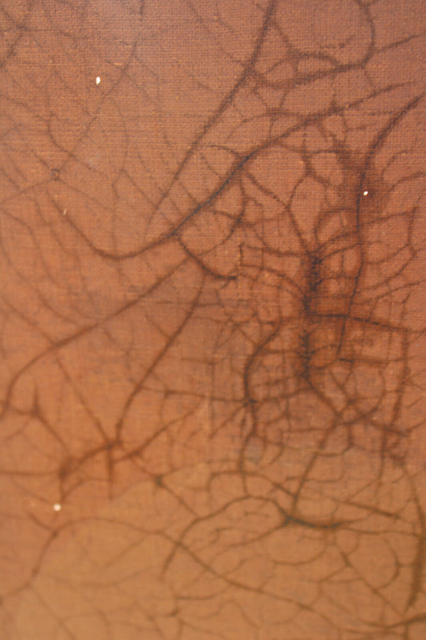 Antique 19thc French oil canvas painting family praying house altar signed