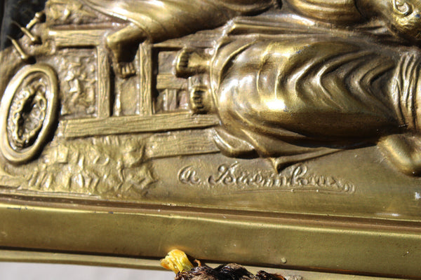 Antique Flemish bronze crucifixion religious wall plaque relief panel