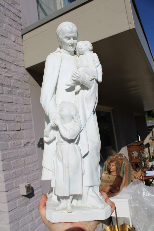 Antique Large Saint Vincentius Bisque porcelain Statue figurine