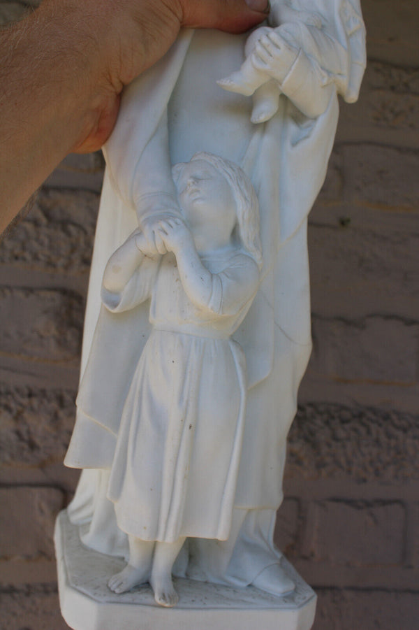 Antique Large Saint Vincentius Bisque porcelain Statue figurine