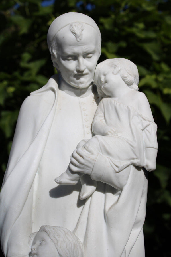 Antique Large Saint Vincentius Bisque porcelain Statue figurine