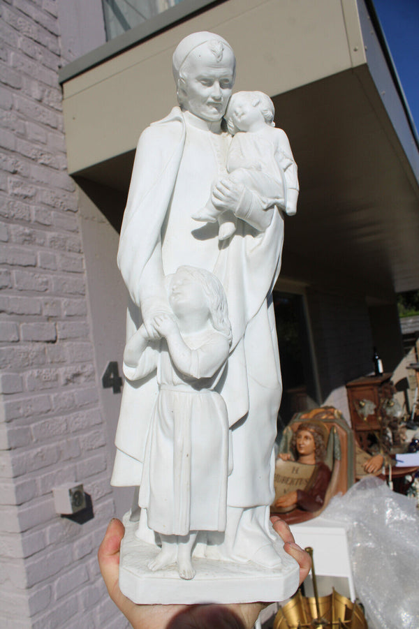 Antique Large Saint Vincentius Bisque porcelain Statue figurine