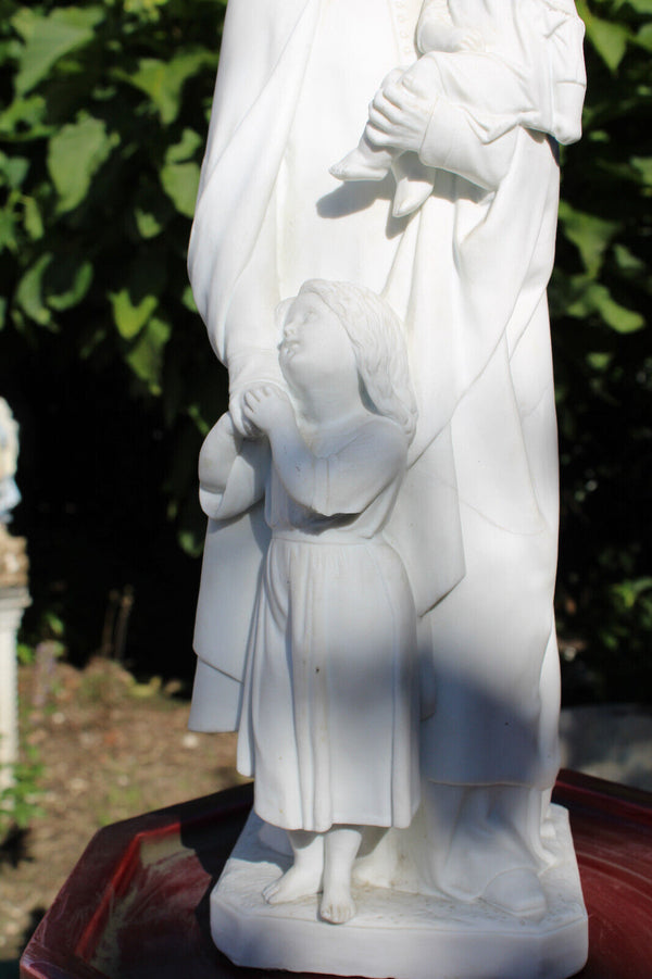 Antique Large Saint Vincentius Bisque porcelain Statue figurine