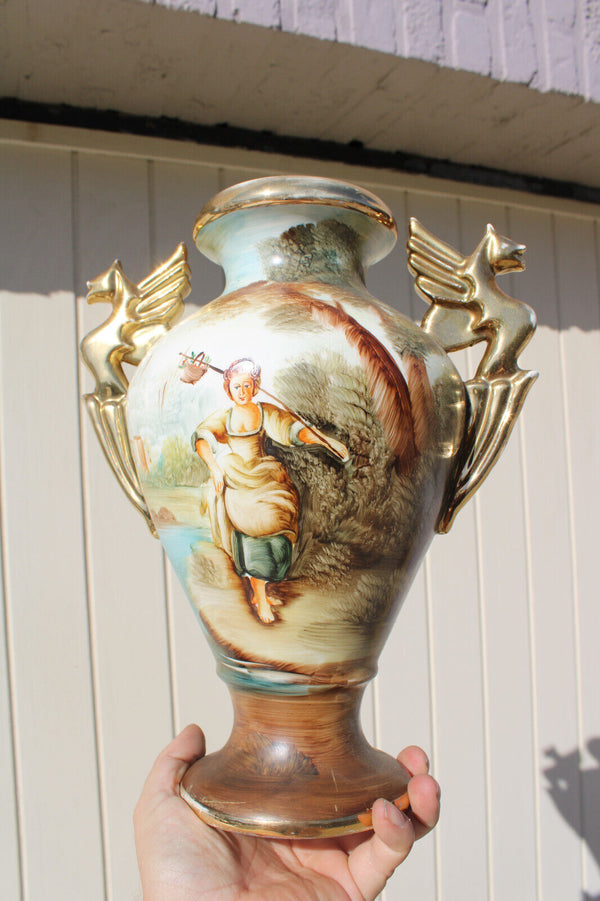 Antique Faience hand paint lady landscape dragon vase