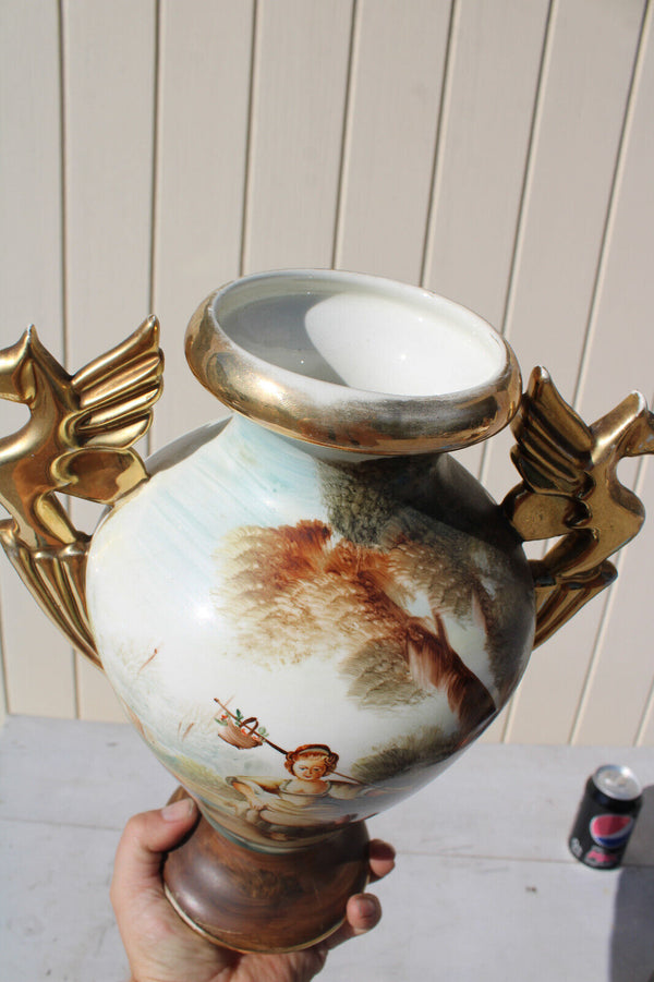 Antique Faience hand paint lady landscape dragon vase