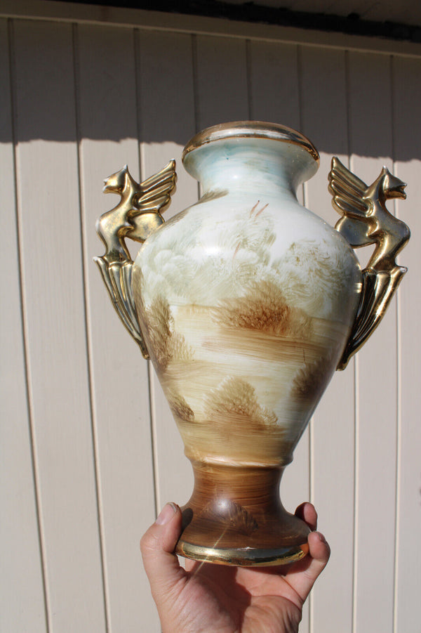 Antique Faience hand paint lady landscape dragon vase