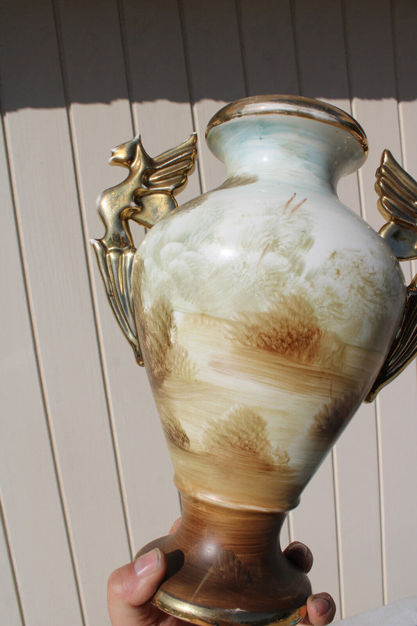 Antique Faience hand paint lady landscape dragon vase