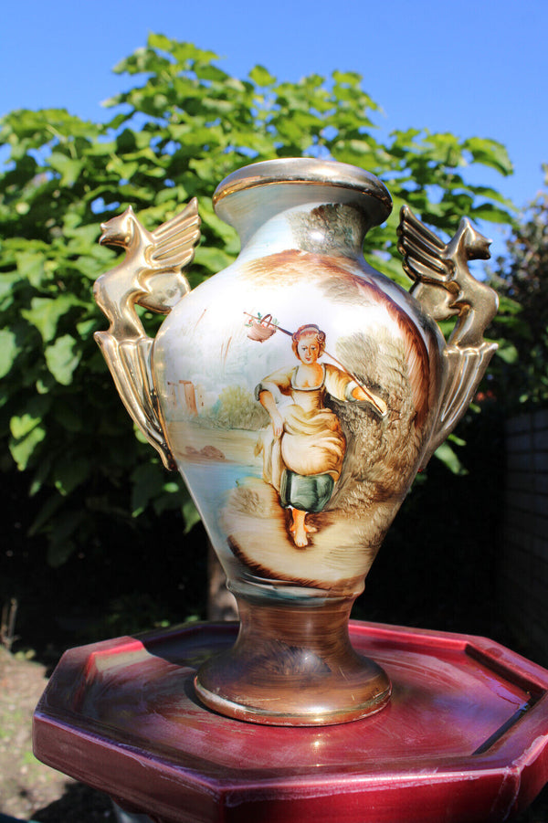 Antique Faience hand paint lady landscape dragon vase