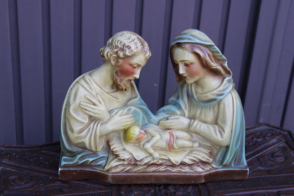 Antique Belgian ARNOVA ceramic marked holy family jesus baby sculpture statue
