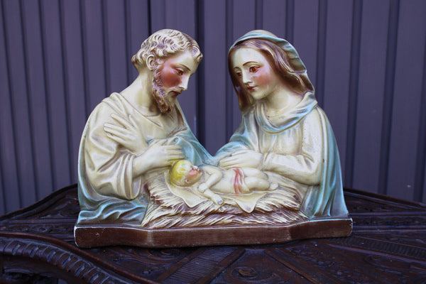 Antique Belgian ARNOVA ceramic marked holy family jesus baby sculpture statue