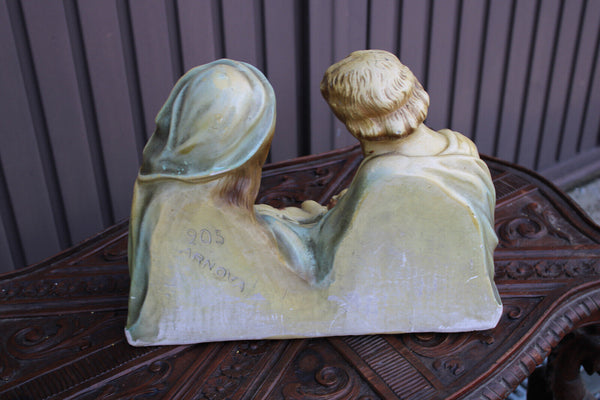 Antique Belgian ARNOVA ceramic marked holy family jesus baby sculpture statue