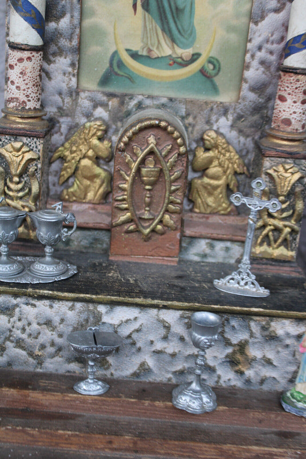 Antique religious home altar wood carved toys rare monstrance crucifix 1900s