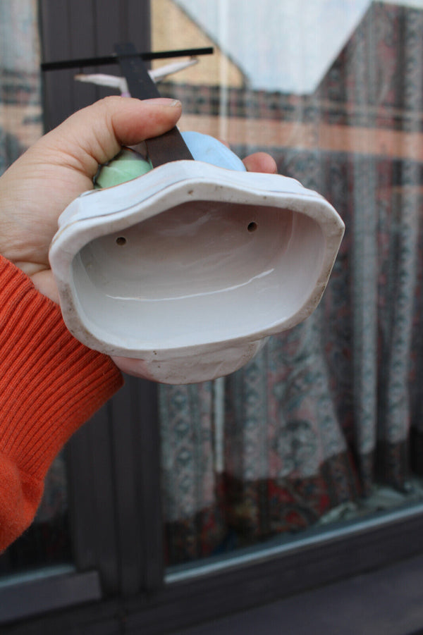 Antique Belgian vieux andenne bisque porcelain calvary crucifix holy water font