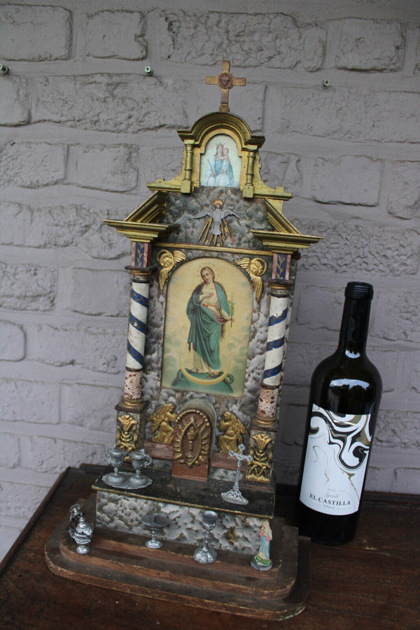 Antique religious home altar wood carved toys rare monstrance crucifix 1900s