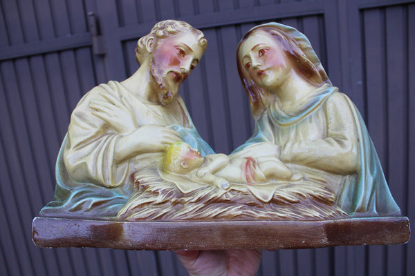 Antique Belgian ARNOVA ceramic marked holy family jesus baby sculpture statue