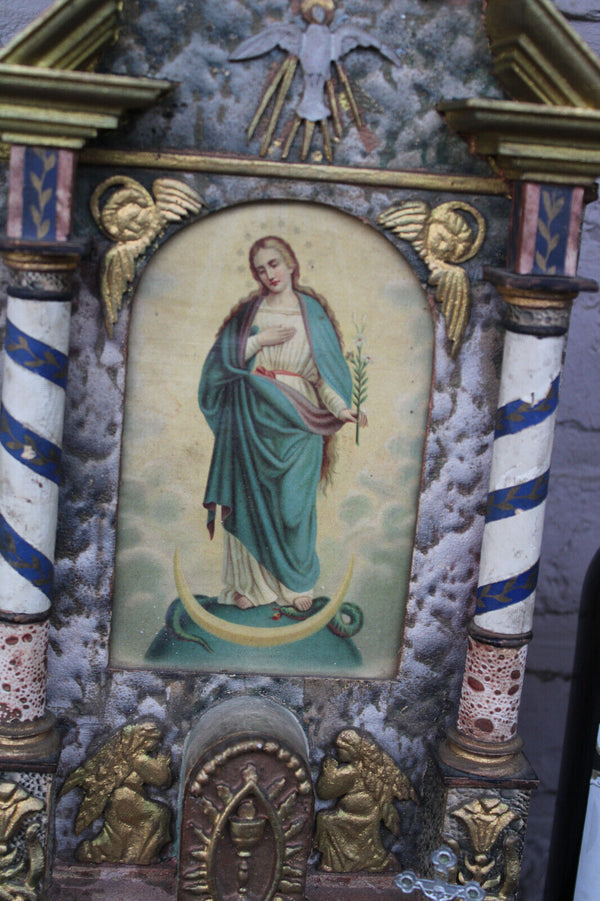 Antique religious home altar wood carved toys rare monstrance crucifix 1900s