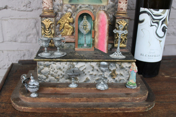 Antique religious home altar wood carved toys rare monstrance crucifix 1900s