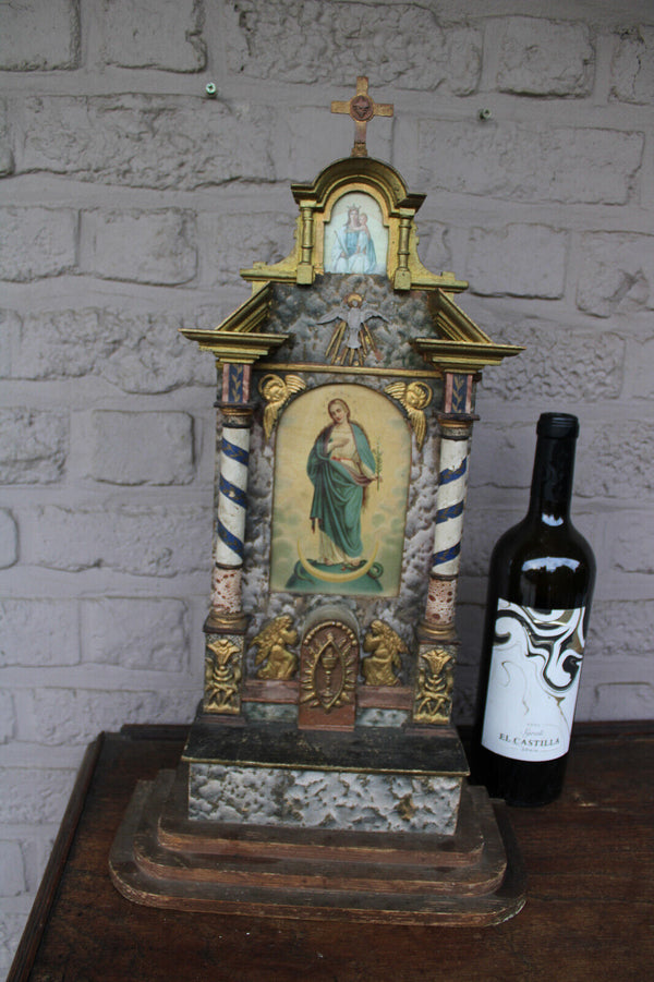 Antique religious home altar wood carved toys rare monstrance crucifix 1900s