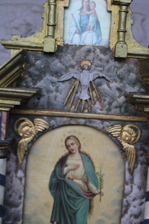 Antique religious home altar wood carved toys rare monstrance crucifix 1900s