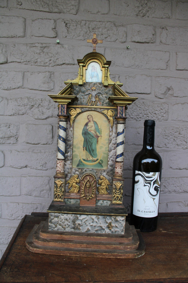 Antique religious home altar wood carved toys rare monstrance crucifix 1900s